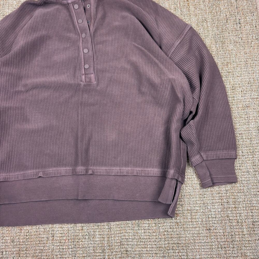 🤎 Aerie Textured Ribbed Henley Hoodie | Size M | Taupe Brown - Picture 3 of 8